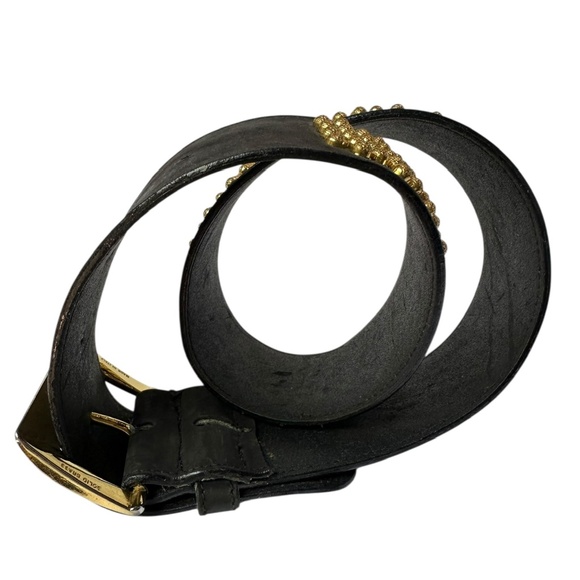 Vintage NEIMAN MARCUS Black Leather With Wide Gold Studs Unisex Belt S main image 5